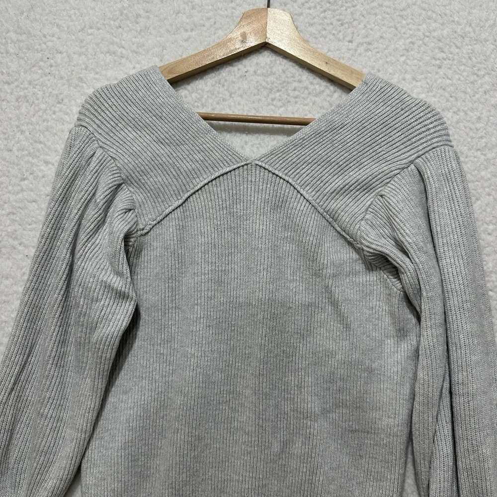 FREE PEOPLE Sweater Light Gray Allure Slouchy V-Neck Ribbed Pullover Size‎ XS